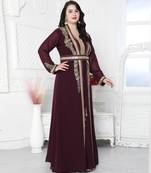 Floral Pattern Golden Hand Embellished Kaftan Dress