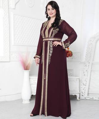 Floral Pattern Golden Hand Embellished Kaftan Dress 2
