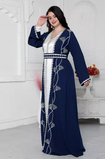 Floral Pattern Embroidery Kaftan With Cut Dana