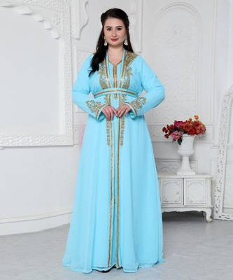 Sky Blue Kaftan In Gold Bling Embroidery 1
