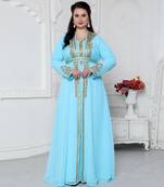 Sky Blue Kaftan In Gold Bling Embroidery