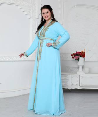 Sky Blue Kaftan In Gold Bling Embroidery 2