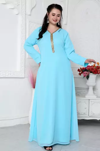 Sky Blue Kaftan In Gold Bling Embroidery