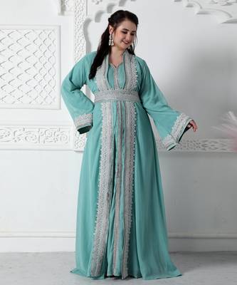 Moroccan Lace Jalabiya In Silver Embossed Foil Print 1