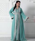 Moroccan Lace Jalabiya In Silver Embossed Foil Print