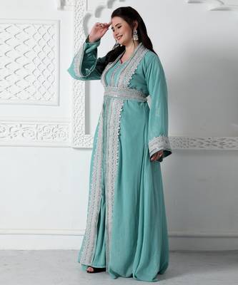 Moroccan Lace Jalabiya In Silver Embossed Foil Print 2