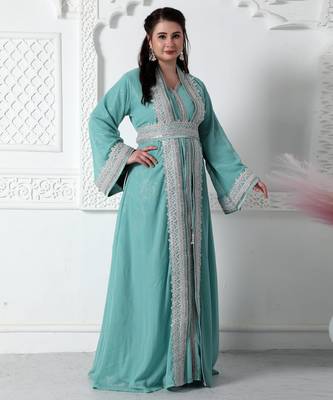 Moroccan Lace Jalabiya In Silver Embossed Foil Print 3