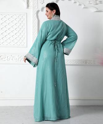 Moroccan Lace Jalabiya In Silver Embossed Foil Print 4