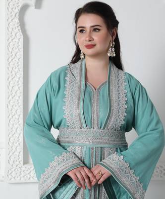Moroccan Lace Jalabiya In Silver Embossed Foil Print 5