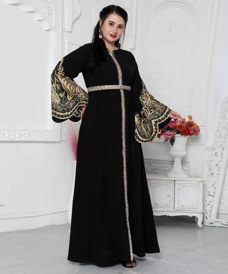 Big Flaired Sleeve Jalabiya With Golden Aari Embroidery 2
