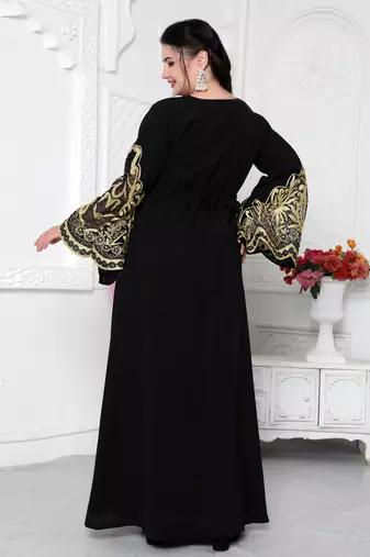 Big Flaired Sleeve Jalabiya With Golden Aari Embroidery