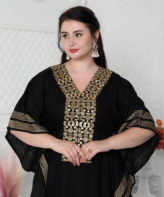 Gold Foil Boho Kaftan Dress With Block Print 1