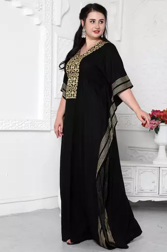 Gold Foil Boho Kaftan Dress With Block Print
