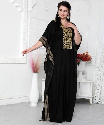 Gold Foil Boho Kaftan Dress With Block Print 3