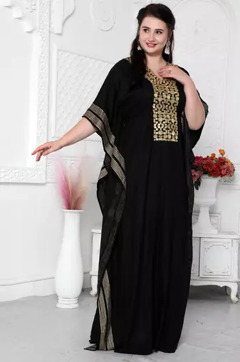 Gold Foil Boho Kaftan Dress With Block Print