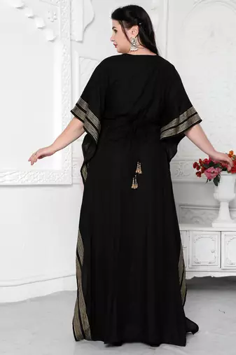Gold Foil Boho Kaftan Dress With Block Print