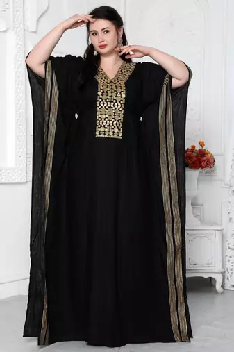 Gold Foil Boho Kaftan Dress With Block Print