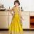 Yellow silk blend embroidered sleeveless party lehenga with shrug for girls