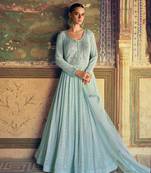 Sky embroidered georgette free size anarkali suit