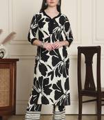 women's cotton botanical floral printed kurta with pant