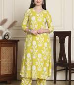 women's cotton botanical floral printed kurta with pant