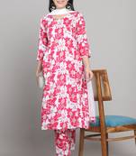 women's cotton blend  floral printed kurta & pantwith dupatta