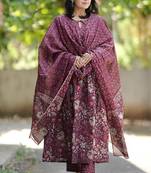 women's pure cotton jaipuri printed kurta & pantwith dupatta