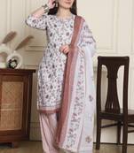 white cotton blend printed ready to wear patiala salwar suit