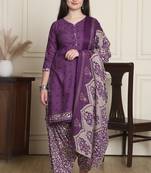 purple cotton blend printed ready to wear patiala salwar suit