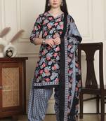 black cotton blend printed ready to wear patiala salwar suit