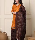 orange cotton blend printed ready to wear patiala salwar suit