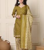 green cotton blend printed ready to wear patiala salwar suit