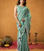pastel green spun floral cotton jamdani saree
