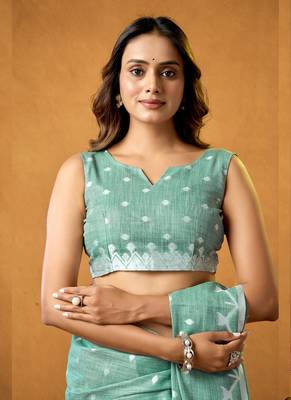 pastel green spun floral cotton jamdani saree 4