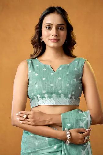 pastel green spun floral cotton jamdani saree