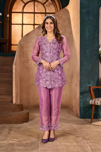 Purple embroidered cotton jimmy lily co ord sets