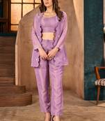 Purple embroidered cotton jimmy lilac co ord sets