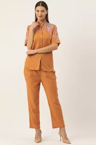 Orange embroidered cotton tushki orange co ord sets