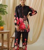 Black printed silk blend ayesha ebony co ord sets