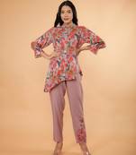 Pink printed silk blend urfi purple co ord sets