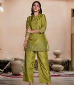 Green embroidered blended cotton irene fern co ord sets