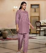 Purple embroidered crepe irene rose co ord sets