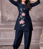 Navy blue embroidered viscose rayon tuhina azure co ord sets