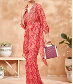 Red embroidered silk blend normichi red co ord sets