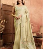 Cream cotton spun floral jamdani saree with running blouse