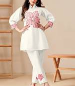 White embroidered viscose rayon modina angel co ord sets