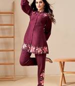 Maroon embroidered viscose rayon modina jam co ord sets