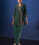 Green embroidered viscose rayon alena moss co ord sets