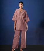 Mauve embroidered viscose rayon alena fawn co ord sets