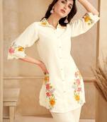 White embroidered viscose rayon asmi pearl co ord sets